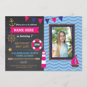 Nautical Birthday Party Photo Sailor Boats nodigt  Kaart
