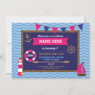 Nautical Birthday Party Sailor Boats Pirate Invite Kaart