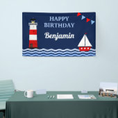 Nautical Birthday Party (vuurtoren en zeilboot) Spandoek (Beurs)