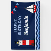 Nautical Birthday Party (vuurtoren en zeilboot) Spandoek (Verticaal)