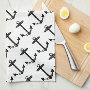 Nautical Black Anchor Pattern Theedoek