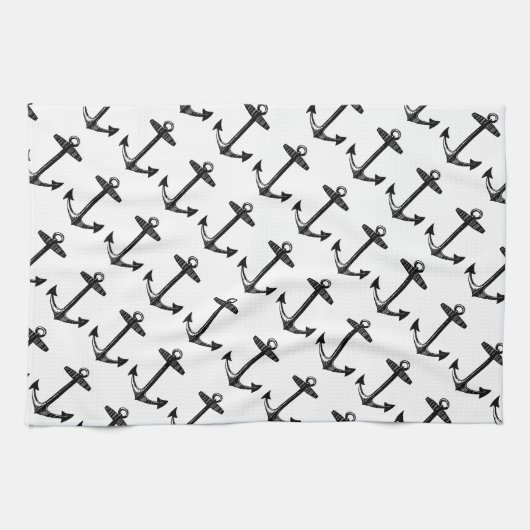 Nautical Black Anchor Pattern Theedoek (Horizontaal)