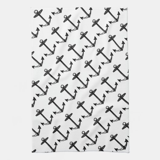 Nautical Black Anchor Pattern Theedoek (Verticaal)