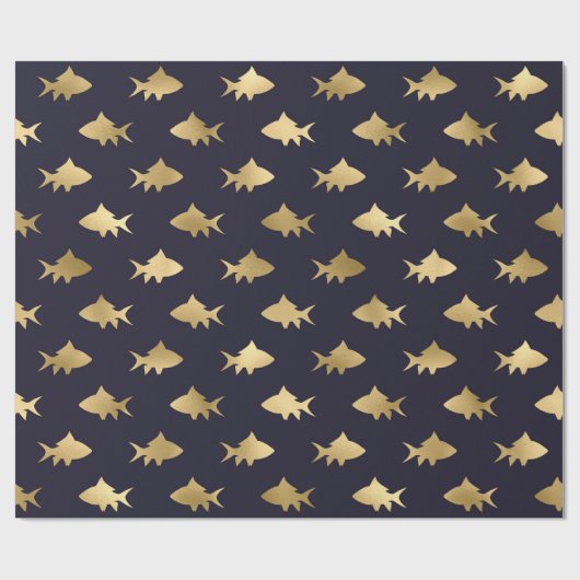 Nautical Black and Gold Fish Pattern Cadeaupapier (Vlak)