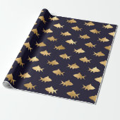 Nautical Black and Gold Fish Pattern Cadeaupapier (Uitgerold)