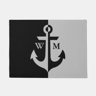 Nautical Black and Grey Anchor Monogram Doormat Deurmat