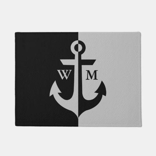 Nautical Black and Grey Anchor Monogram Doormat Deurmat (Voorkant)
