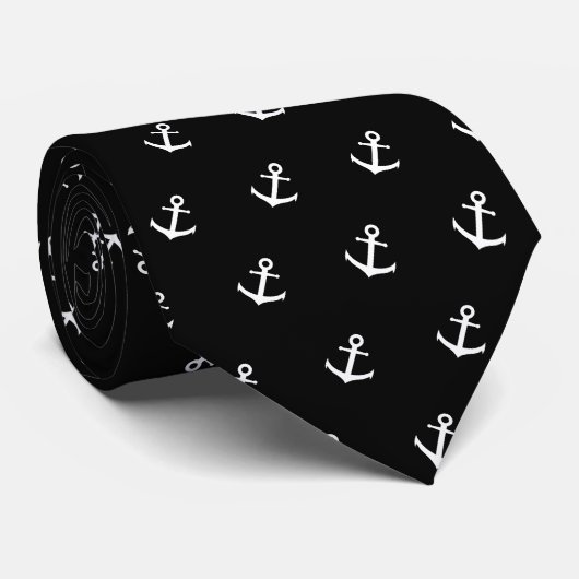 Nautical Black and White Anchor Stropdas (Opgerold)