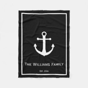 Nautical Black and White Familienaam ingesteld Fleece Deken