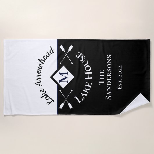 Nautical Black and White Monogram Lake House Strandlaken (Voorkant)