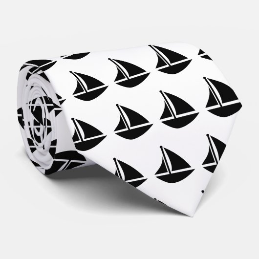 Nautical Black and White Sailboat Pattern Stropdas (Opgerold)
