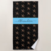 Nautical Black blue Starfish Aangepast Strandlaken (Voorkant)