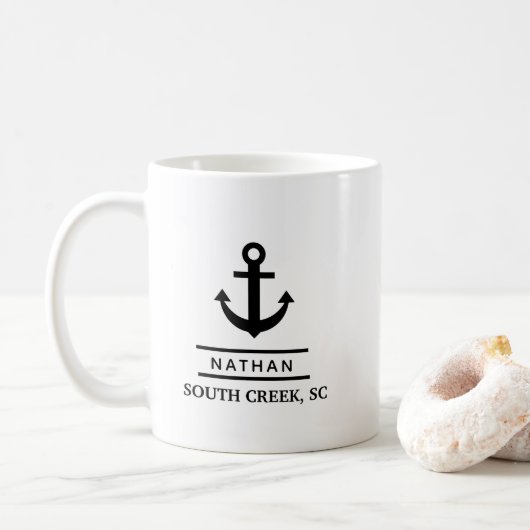 Nautical Black Custom Boot Naam Koffiemok (Met donut)