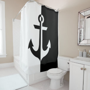 Nautical Black en White Anchor {kies uw kleur} Douchegordijn