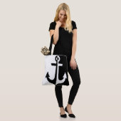Nautical Black en White Anchor {kies uw kleur} Tote Bag (Op model)