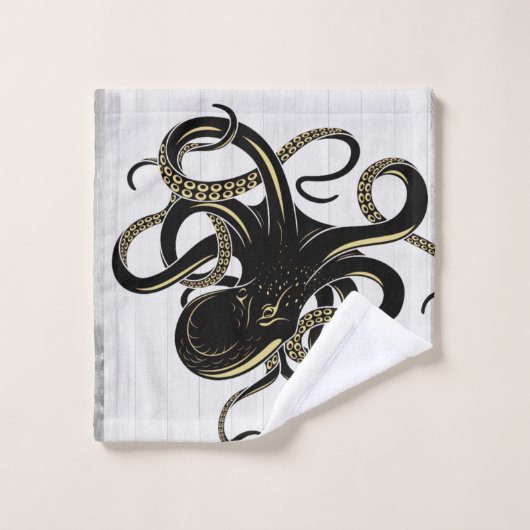 Nautical Black Octopus Coastal White Wood Bad Handdoek (Wasdoekje)