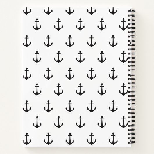 Nautical Black White Anchor Pattern - Gepersonalis Notitieboek (Achterkant)