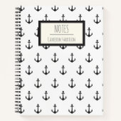 Nautical Black White Anchor Pattern - Gepersonalis Notitieboek (Voorkant)