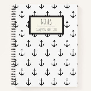 Nautical Black White Anchor Pattern - Gepersonalis Notitieboek