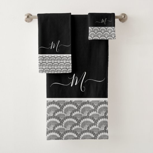 Nautical Black White Elegant monogram initiaal Bad Handdoek (Insitu)