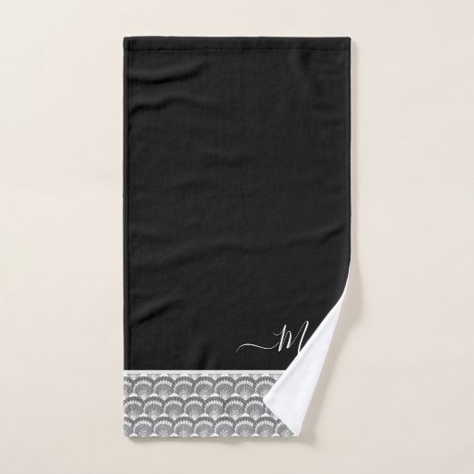 Nautical Black White Elegant monogram initiaal Bad Handdoek (Handdoek)