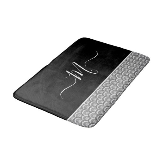 Nautical Black White Elegant monogram initiaal Bat Badmat (Gekanteld)