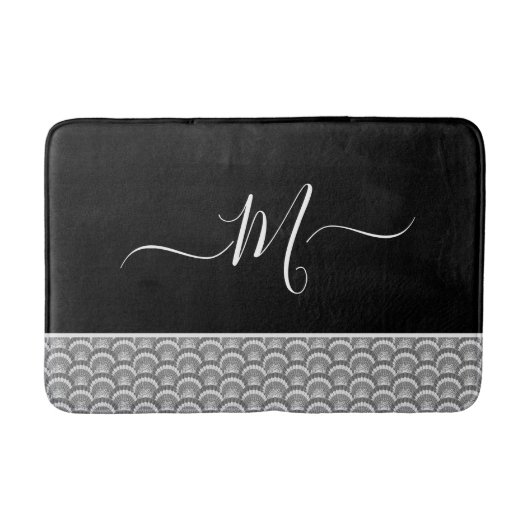 Nautical Black White Elegant monogram initiaal Bat Badmat (Voorkant)