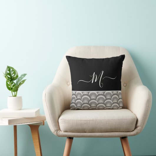 Nautical Black White Elegant monogram initiaal Bat Kussen (Stoel)