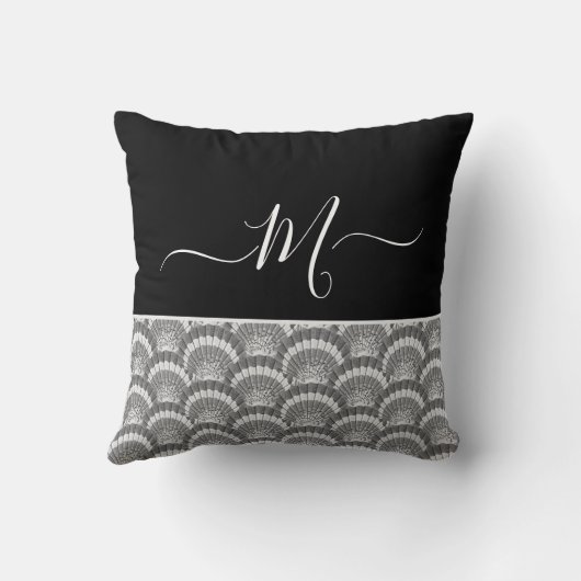 Nautical Black White Elegant monogram initiaal Bat Kussen (Achterkant)
