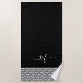 Nautical Black White Elegant monogram initiaal Bat Strandlaken
