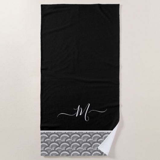 Nautical Black White Elegant monogram initiaal Bat Strandlaken (Voorkant)