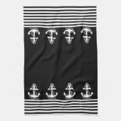Nautical Black White Stripes and White Anchor Theedoek (Verticaal)