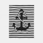 Nautical Black White Stripes en Black Anchor Fleece Deken (Voorkant)