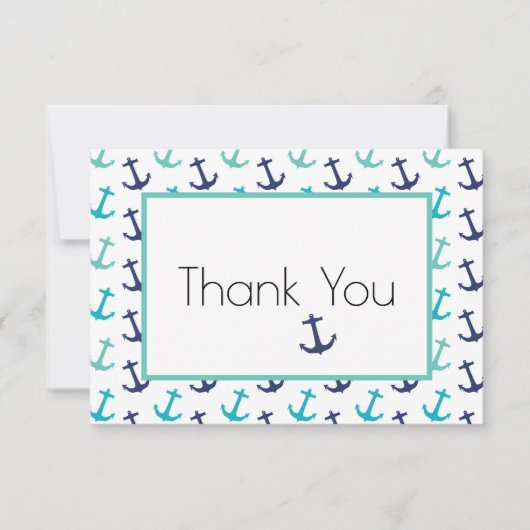 Nautical Blauw Anker Bedankkaart (Voorkant)