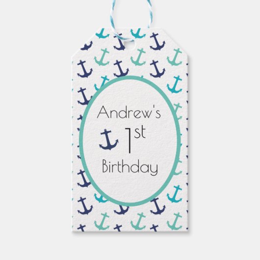 Nautical Blauw Anker Cadeaulabel (Voorkant)
