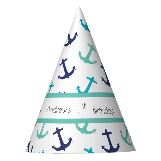 Nautical Blauw Anker Feesthoedjes (Voorkant)