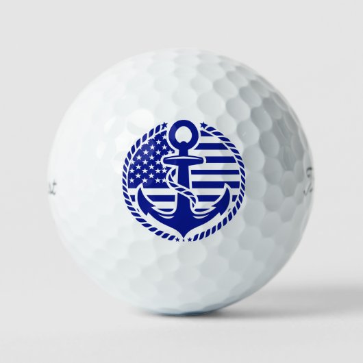 Nautical Blauw Anker Golfballen (Voorkant)
