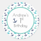 Nautical Blauw Anker Ronde Sticker (Voorkant)