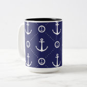 Nautical Blauw en Wit Ankerpatroon Mok (Voorkant links)