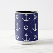 Nautical Blauw en Wit Ankerpatroon Mok (Center)