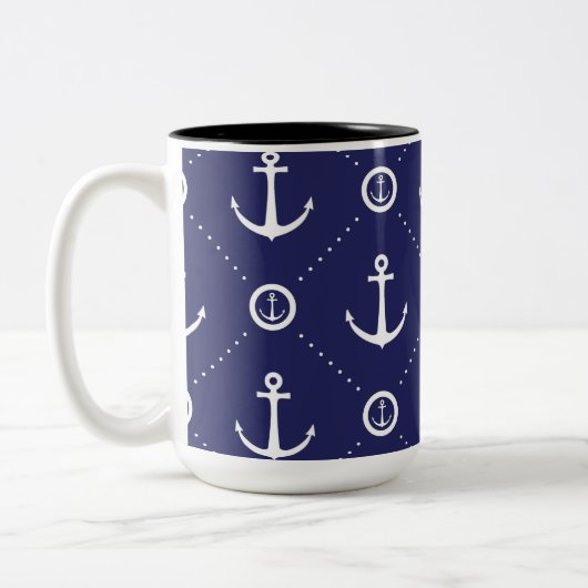 Nautical Blauw en Wit Ankerpatroon Mok (Links)