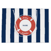 Nautical Blauw Gestreepte Aangepaste Naam Verjaard Groot Cadeauzakje (Achterkant)