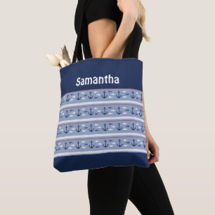 Nautical Blauw Witte Rode Anker Monogram Tas