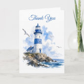 Nautical Blauw Witte Vuurtoren  Bedankkaart (Voorkant)