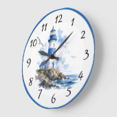 Nautical Blauw Witte Vuurtoren Grote Klok (Hoek)