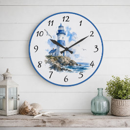 Nautical Blauw Witte Vuurtoren Grote Klok