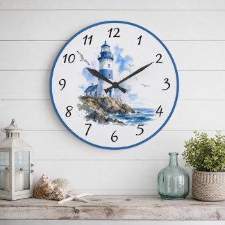 Nautical Blauw Witte Vuurtoren Grote Klok