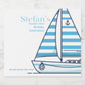 Nautical Blauw Zeilboot Verjaardag Bier Etiket (Enkel label)