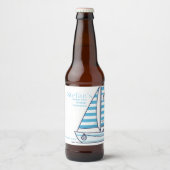 Nautical Blauw Zeilboot Verjaardag Bier Etiket (Voorkant)