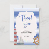 Nautical Blauwe Baby Shower Bedankkaart (Voorkant)